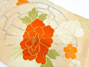 アンティーク　源氏車に牡丹･桜模様刺繍名古屋帯